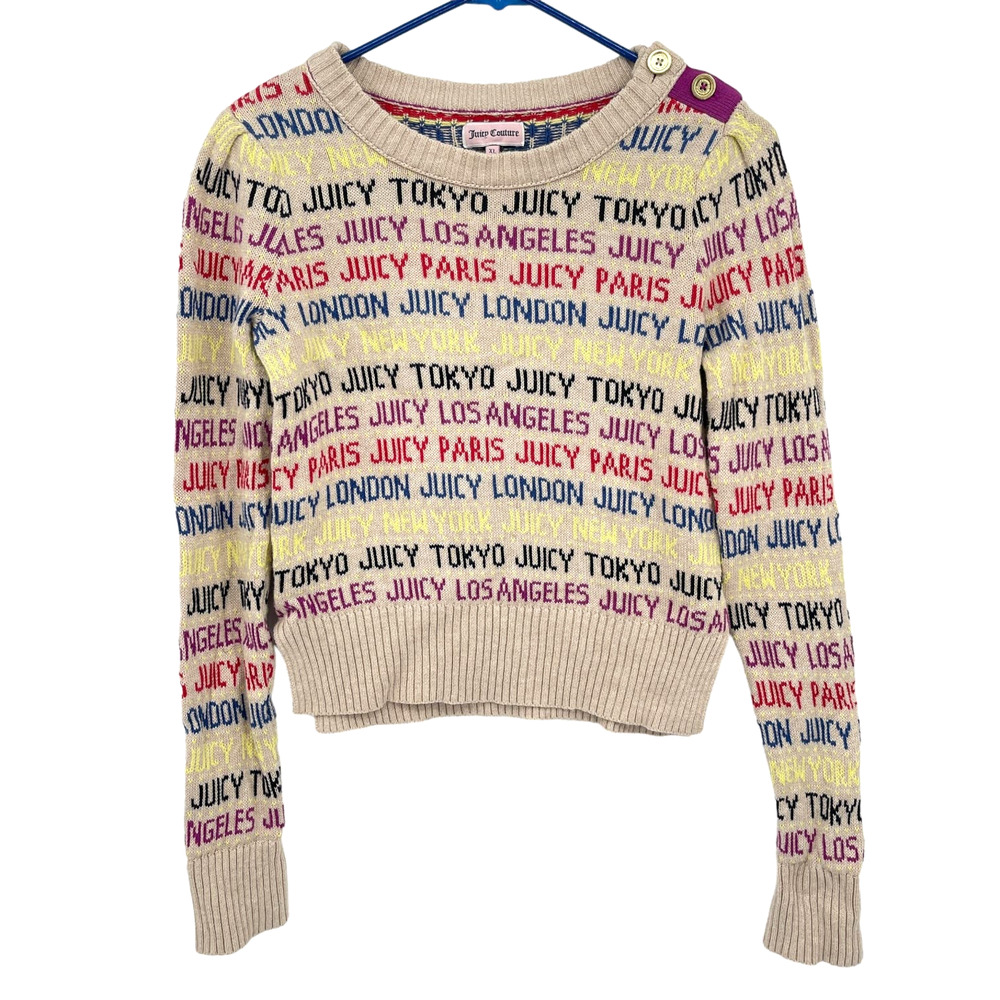Juicy Couture Logo Word Sweater Puff Shoulders Cotton Size XS/S